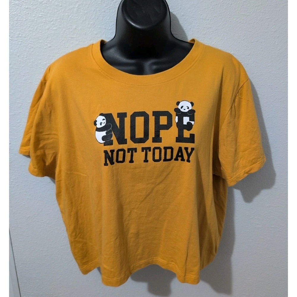 Good Vibes Panda Graphic Tee XL Yellow "Nope Not Today" Funny Shirt Casual Cute